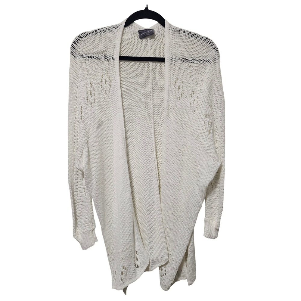 Wooden Ships Open Front Cardigan S/M Cream Batwing Knit Boho Coastal Casual Prep